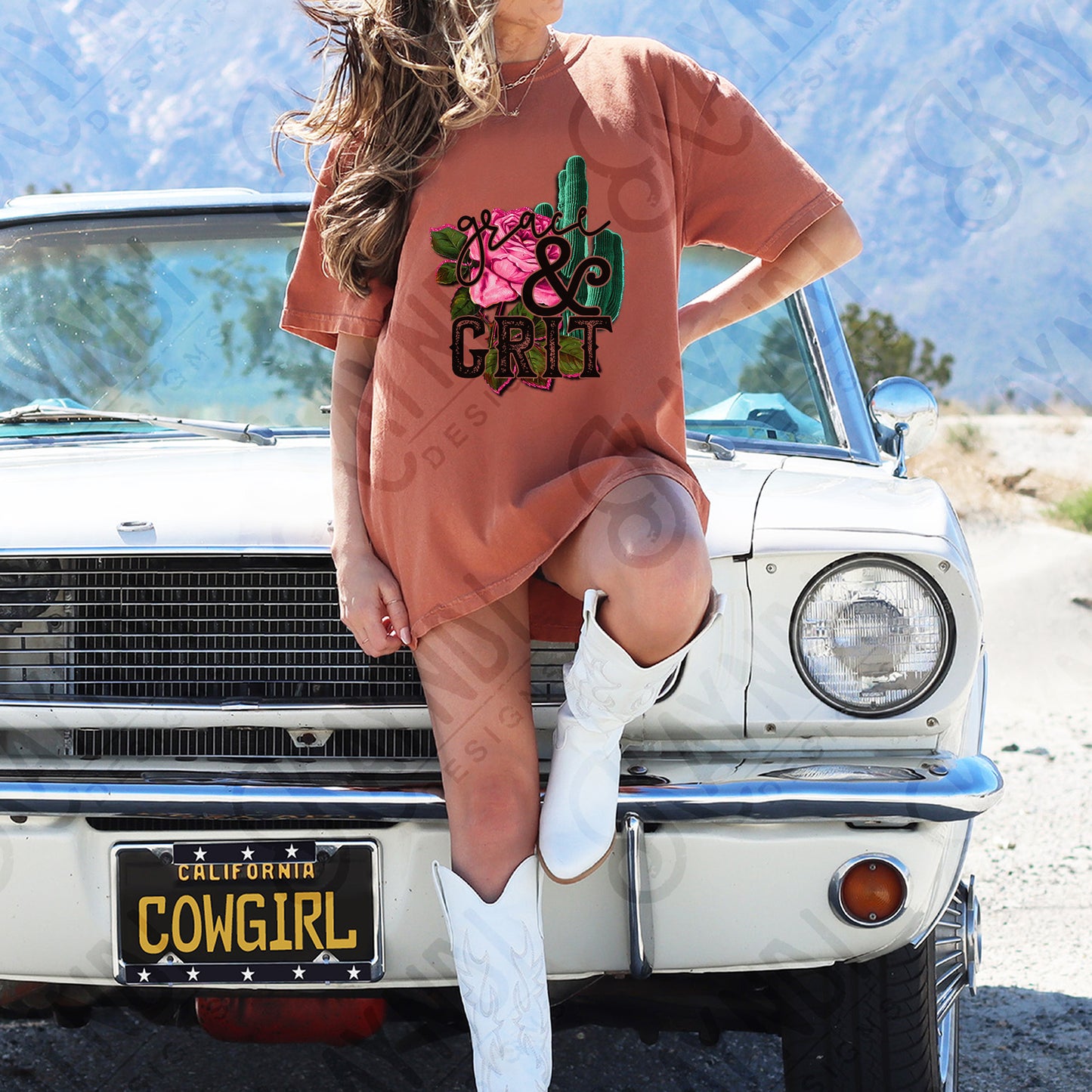 Grace and Grit Sublimation Design PNG Digital Download Printable Rose Cactus