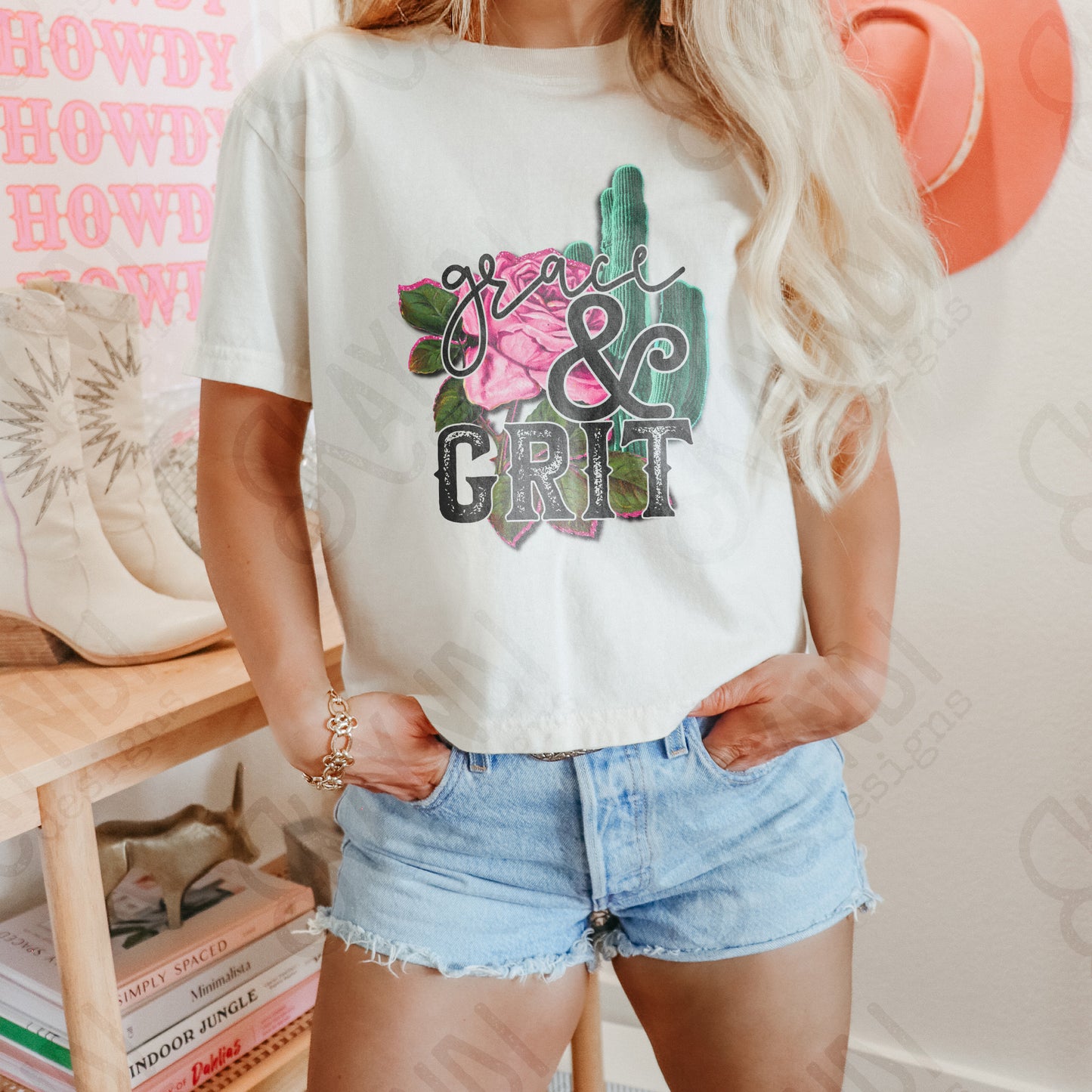 Grace and Grit Sublimation Design PNG Digital Download Printable Rose Cactus