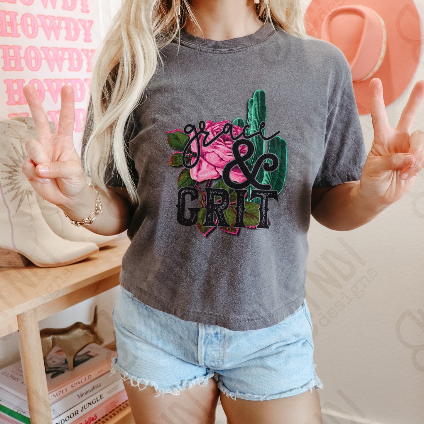 Grace and Grit Sublimation Design PNG Digital Download Printable Rose Cactus