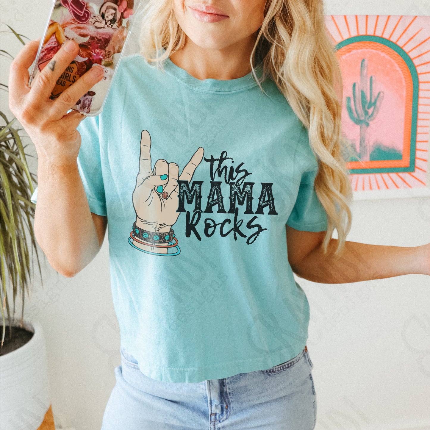 This Mama Rocks Sublimation Design PNG Digital Download Printable Rock Hand Sign Rocker Mom Mamma Stud Glitter Leopard
