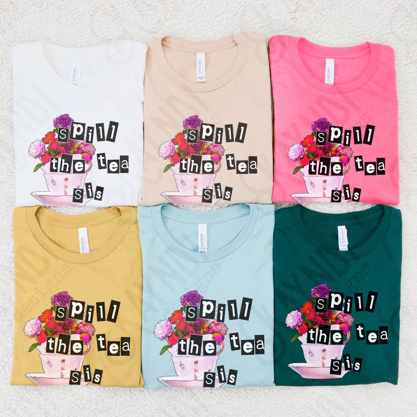 Spill the Tea Sis Sublimation Design PNG Digital Download Printable Flower Floral Pink Vintage Tea Cup Witty Humor Funny Quote Saying