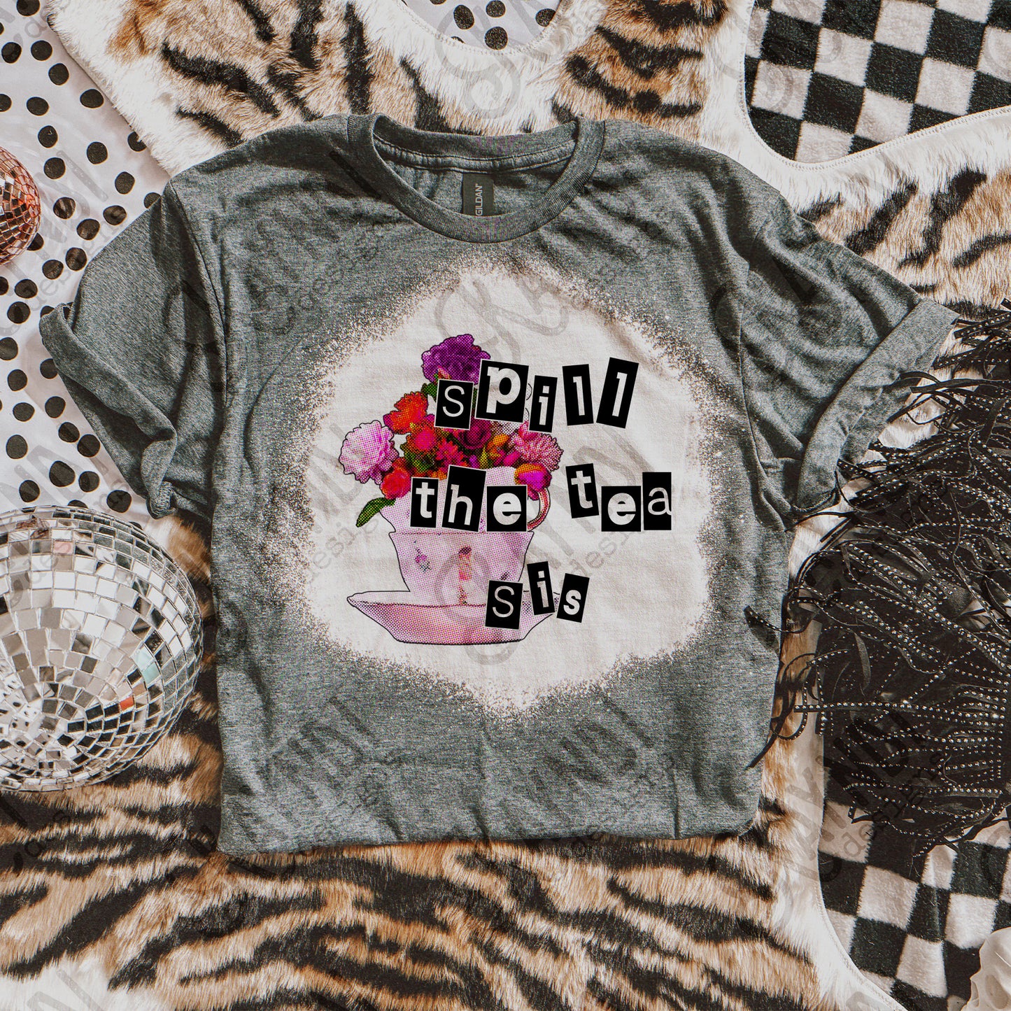 Spill the Tea Sis Sublimation Design PNG Digital Download Printable Flower Floral Pink Vintage Tea Cup Witty Humor Funny Quote Saying