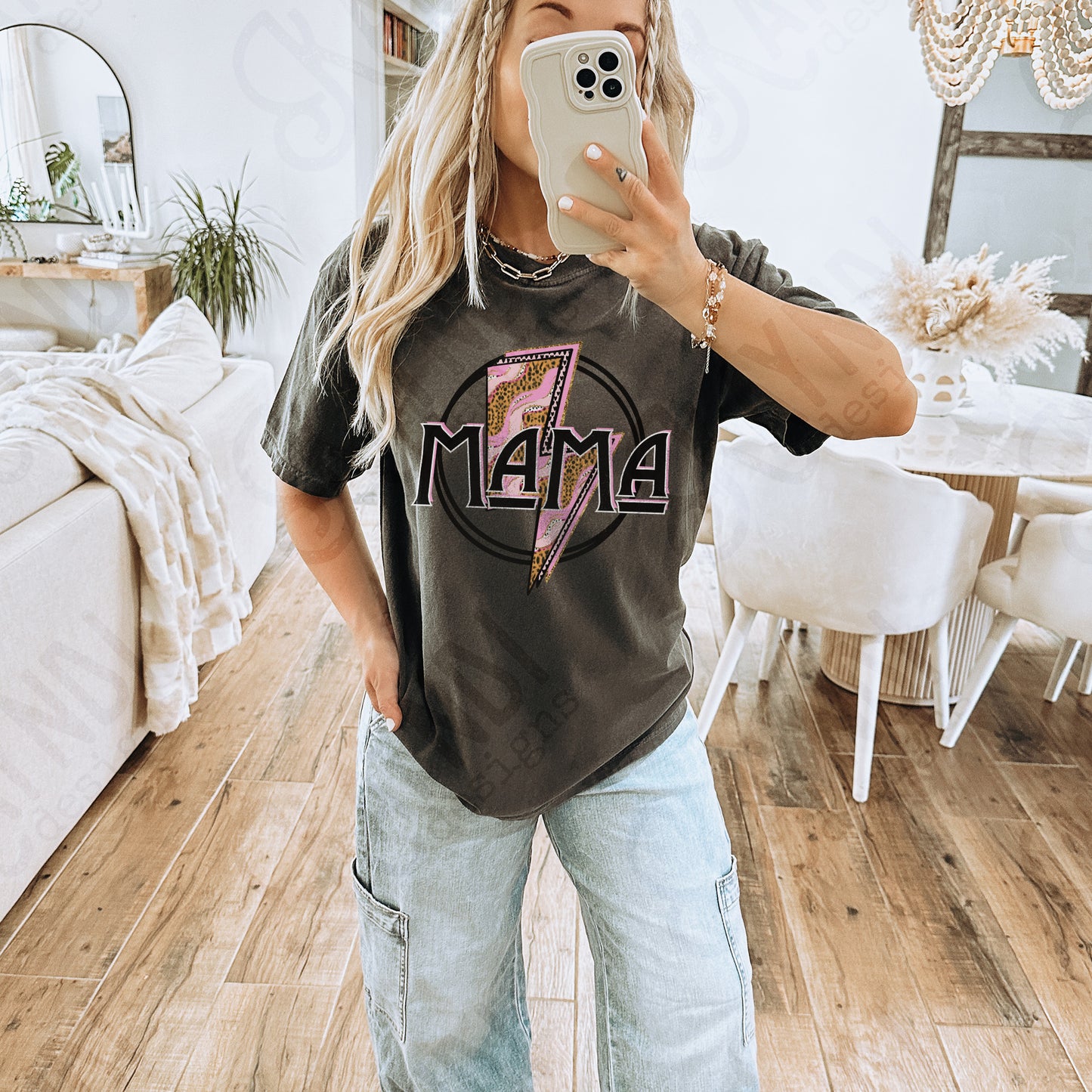 Mama Thunder Lightning Bolt Leopard Sublimation Design PNG Digital Download Printable Lighting Bolt Pink Leopard Retro