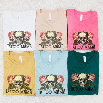 Tattoo Mama Sublimation Design PNG Digital Download Printable Skull Vintage Roses Flowers Floral Rocker Edgy Grunge Distressed