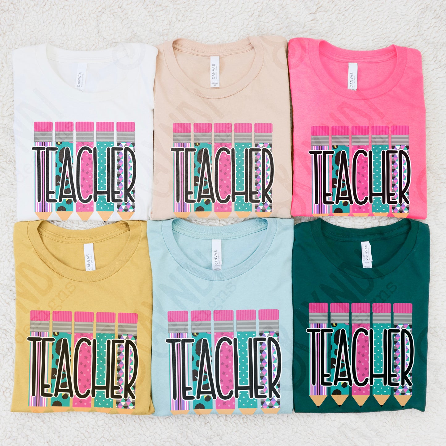 Teacher Pencils Pink and Teal Sublimation Design PNG Digital Download Printable
