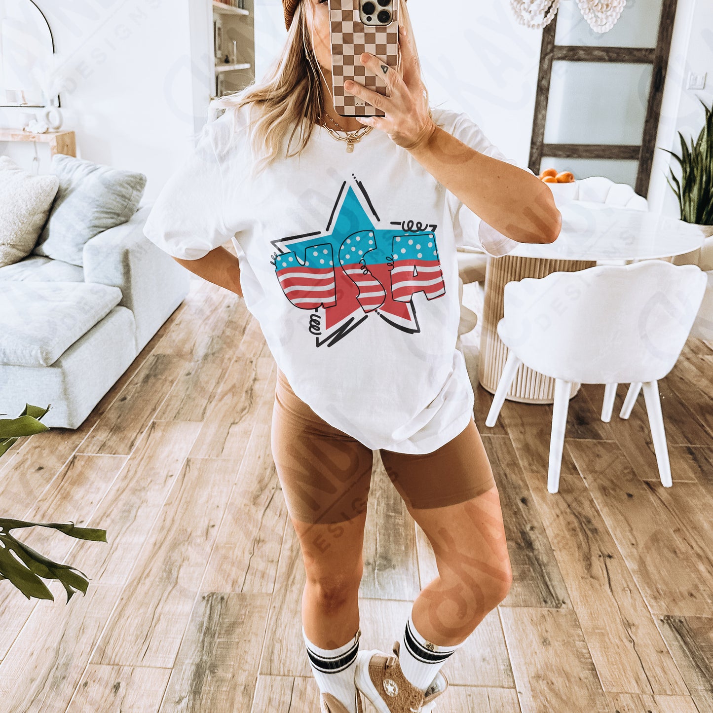 USA Doodle Star Sublimation Design PNG Digital Download Printable Red White & Blue Star Doodle