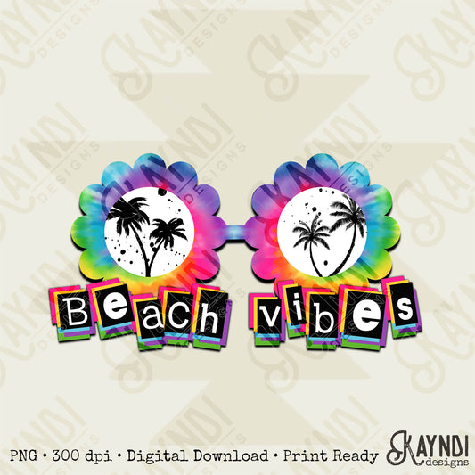 Beach Vibes Sublimation Design PNG Digital Download Printable Scalloped Sunglasses TieDye Glasses