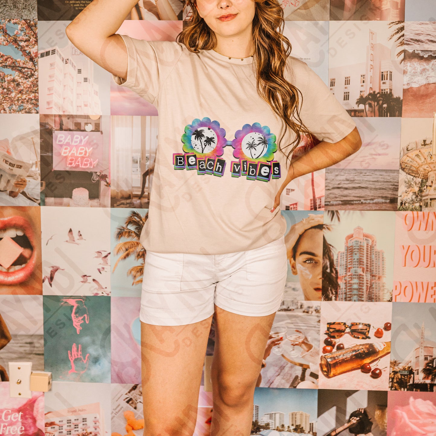 Beach Vibes Sublimation Design PNG Digital Download Printable Scalloped Sunglasses TieDye Glasses