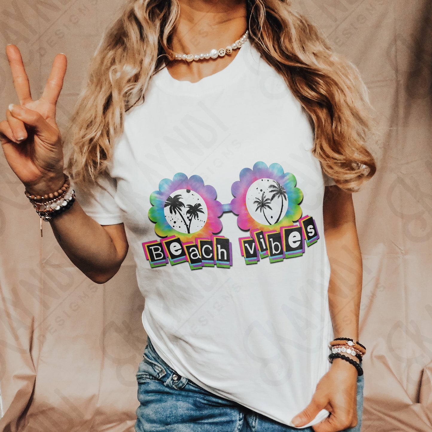 Beach Vibes Sublimation Design PNG Digital Download Printable Scalloped Sunglasses TieDye Glasses