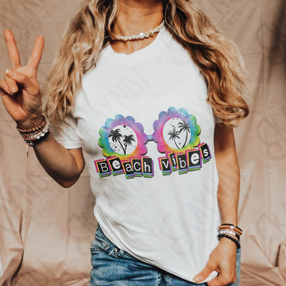 Beach Vibes Sublimation Design PNG Digital Download Printable Scalloped Sunglasses TieDye Glasses