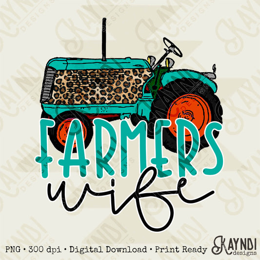 Farmers Wife Sublimation Design PNG Digital Download Printable Tractor Farmer Turquoise Leopard