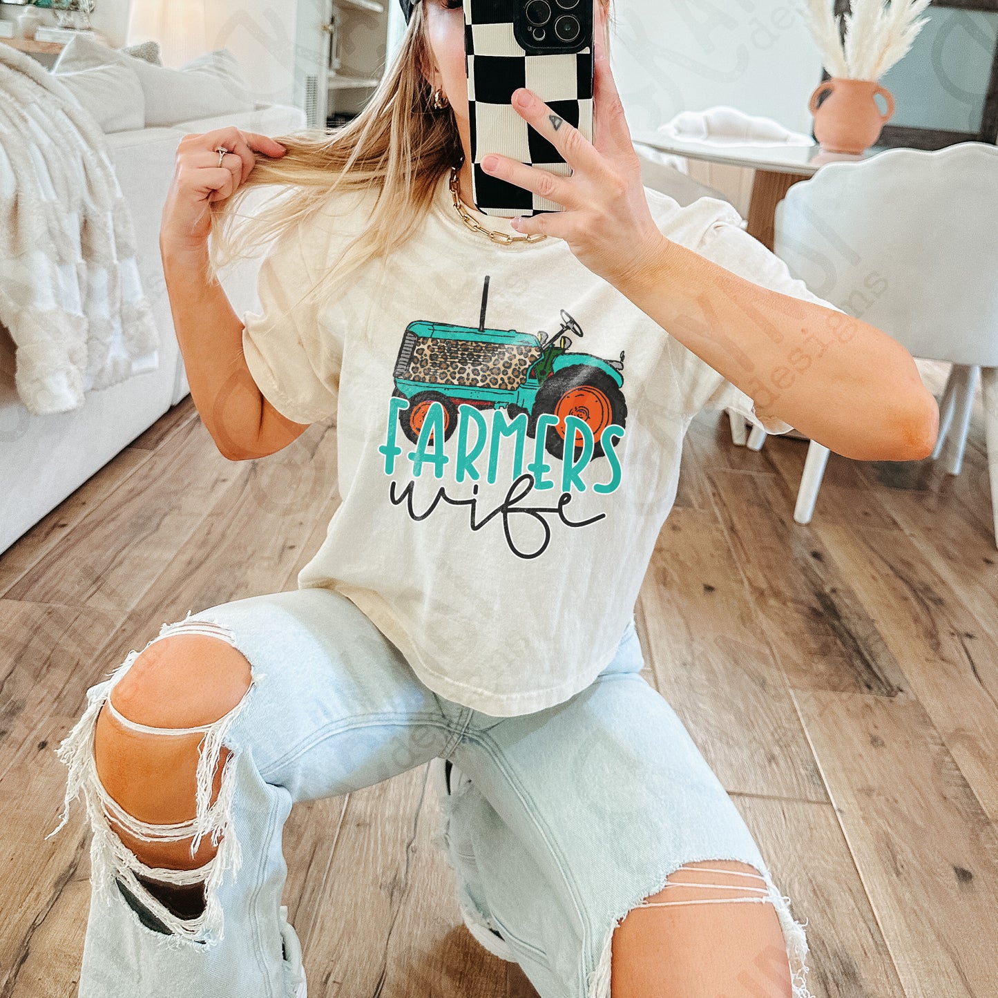 Farmers Wife Sublimation Design PNG Digital Download Printable Tractor Farmer Turquoise Leopard