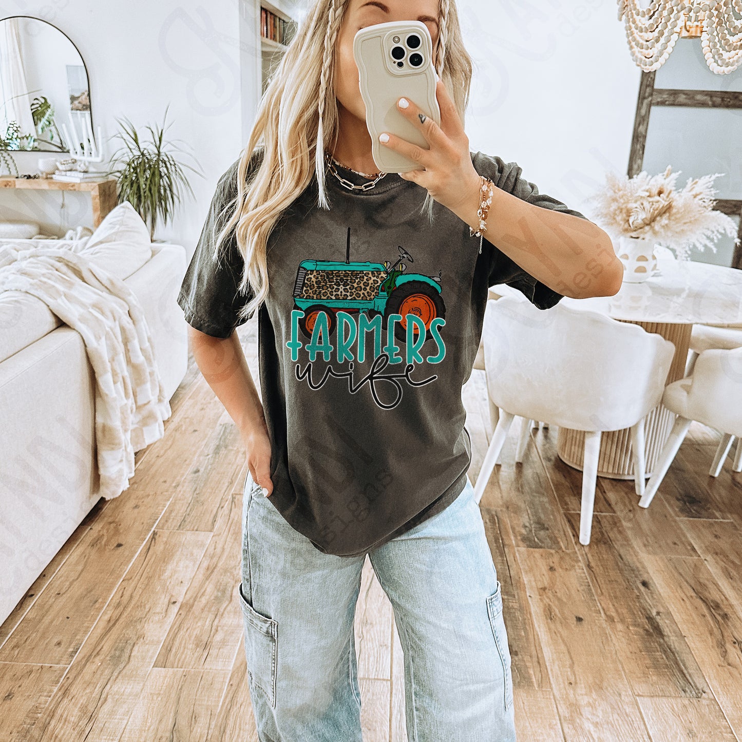 Farmers Wife Sublimation Design PNG Digital Download Printable Tractor Farmer Turquoise Leopard