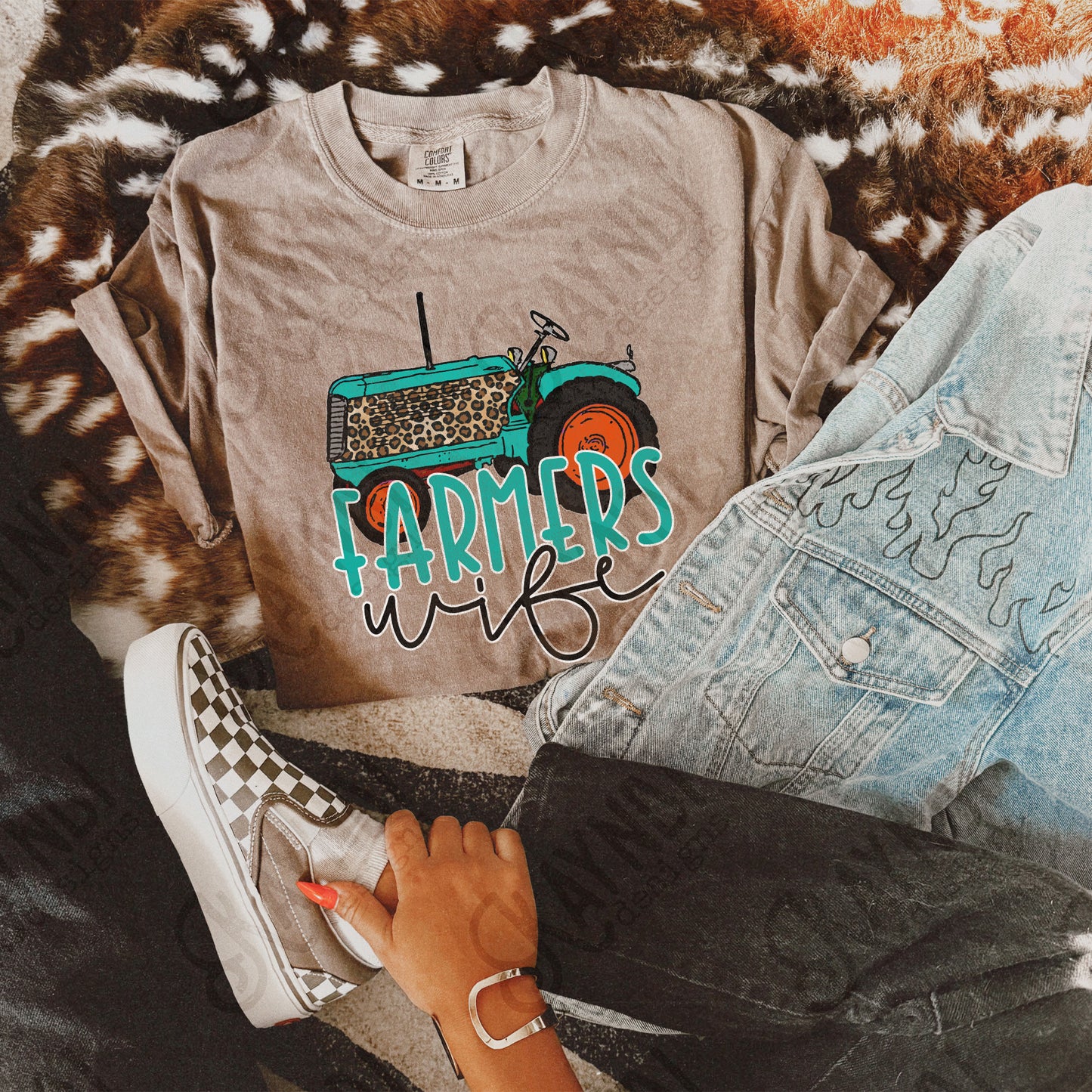 Farmers Wife Sublimation Design PNG Digital Download Printable Tractor Farmer Turquoise Leopard
