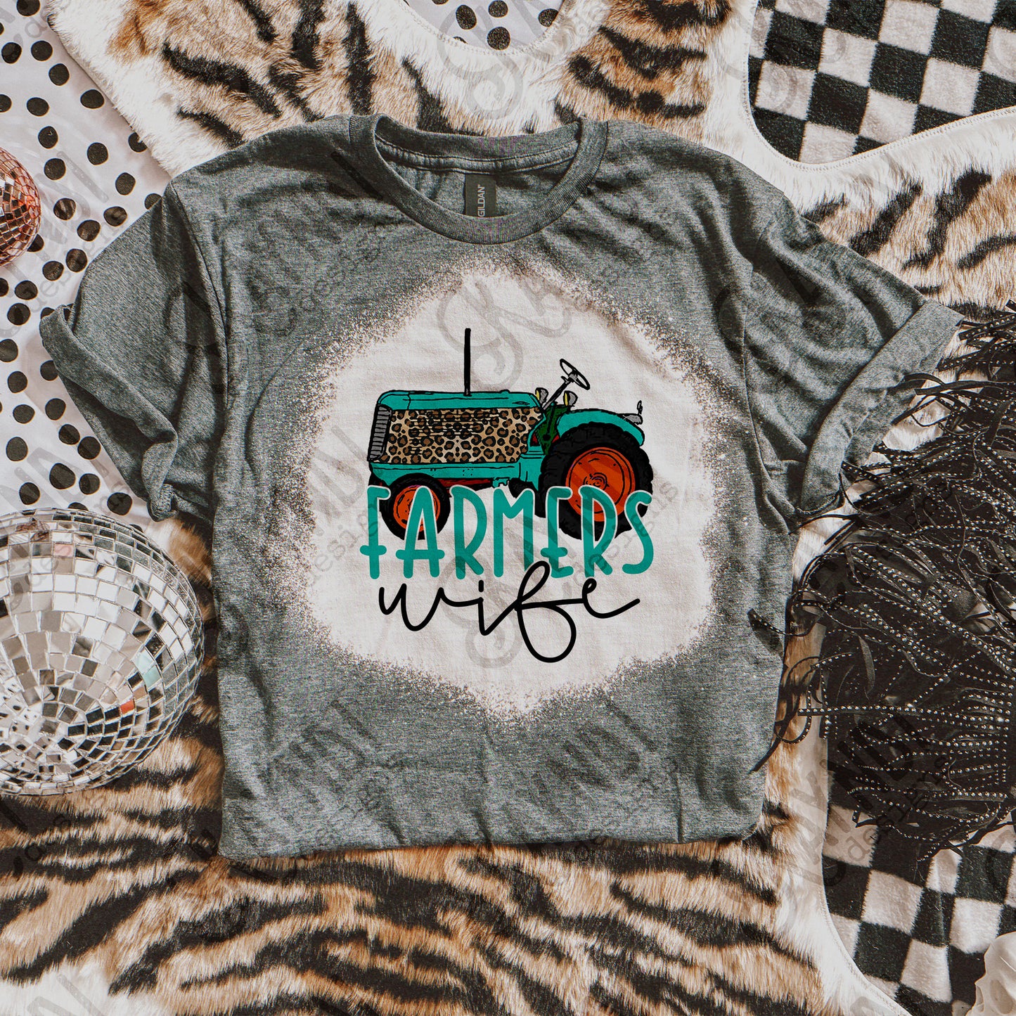 Farmers Wife Sublimation Design PNG Digital Download Printable Tractor Farmer Turquoise Leopard