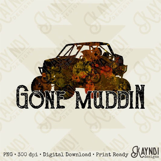 Gone Muddin Sublimation Design PNG Digital Download Printable Red Rose Cactus ATV