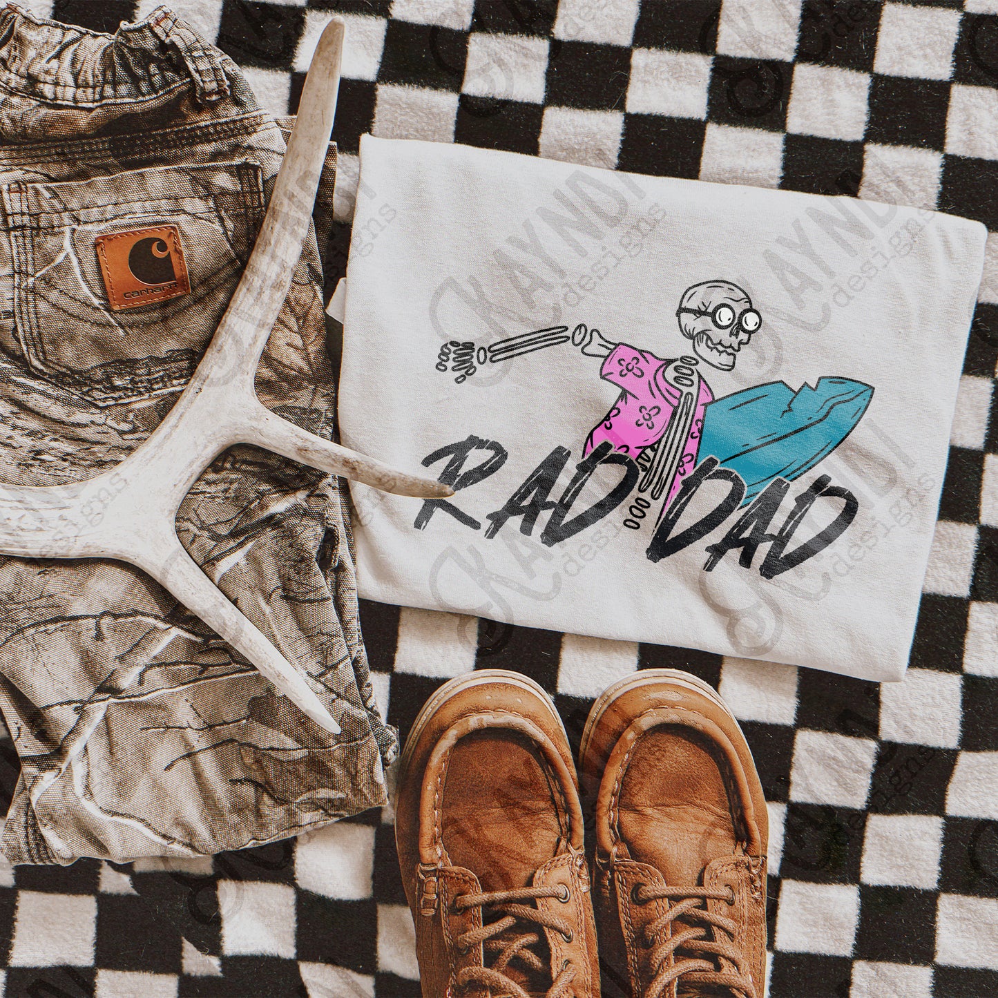 Rad Dad Skeleton Surfer Sublimation Design PNG Digital Download Printable