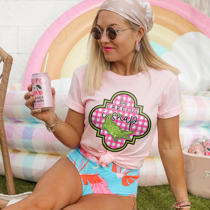 Southern Girl Charm Be Careful I Snap Crocodile Sublimation Design PNG Digital Download Printable Southern Preppy Gator Alligator Gingham