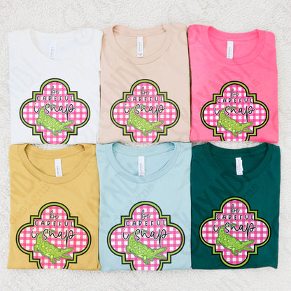 Southern Girl Charm Be Careful I Snap Crocodile Sublimation Design PNG Digital Download Printable Southern Preppy Gator Alligator Gingham