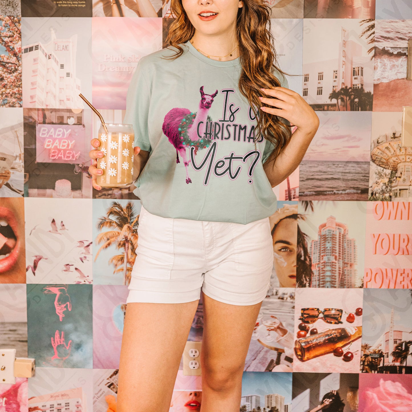 Is It Christmas Yet Pink Llama Sublimation Design PNG Digital Download Printable Christmas Llama