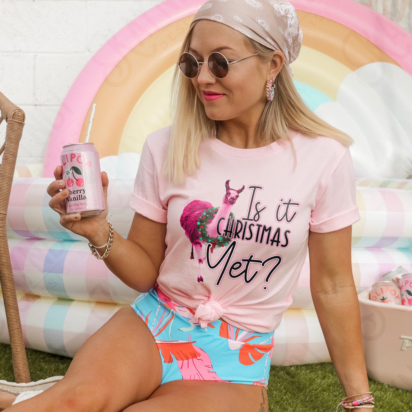 Is It Christmas Yet Pink Llama Sublimation Design PNG Digital Download Printable Christmas Llama