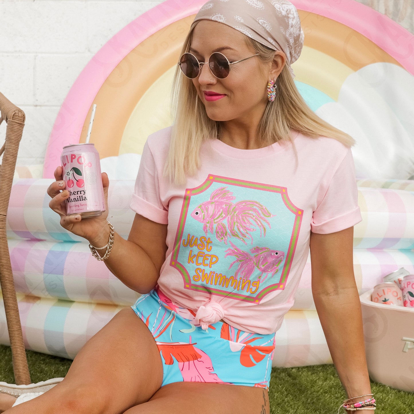 Just Keep Swimming Sublimation Design PNG Digital Download Printable Preppy Fish