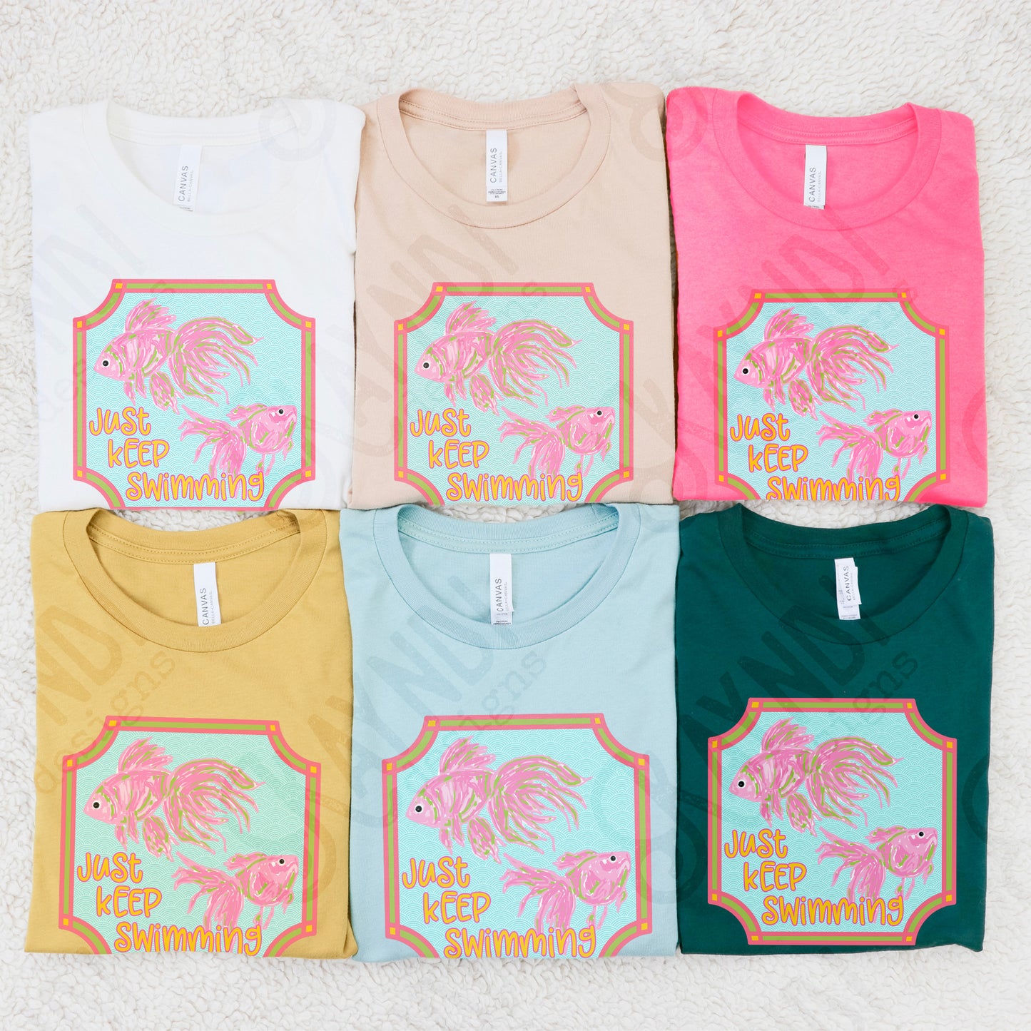 Just Keep Swimming Sublimation Design PNG Digital Download Printable Preppy Fish