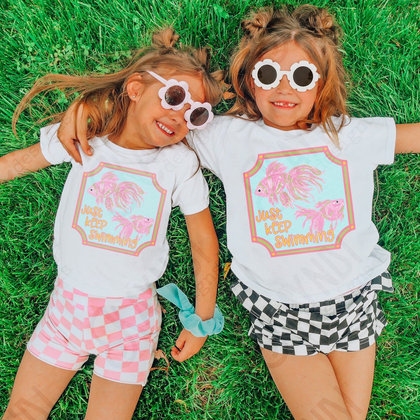 Just Keep Swimming Sublimation Design PNG Digital Download Printable Preppy Fish