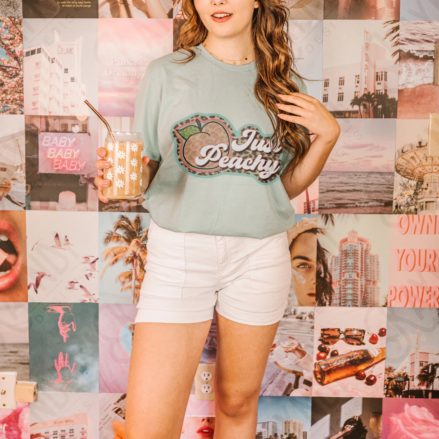 Just Peachy White Text Sublimation Design PNG Digital Download Printable Leopard Peach