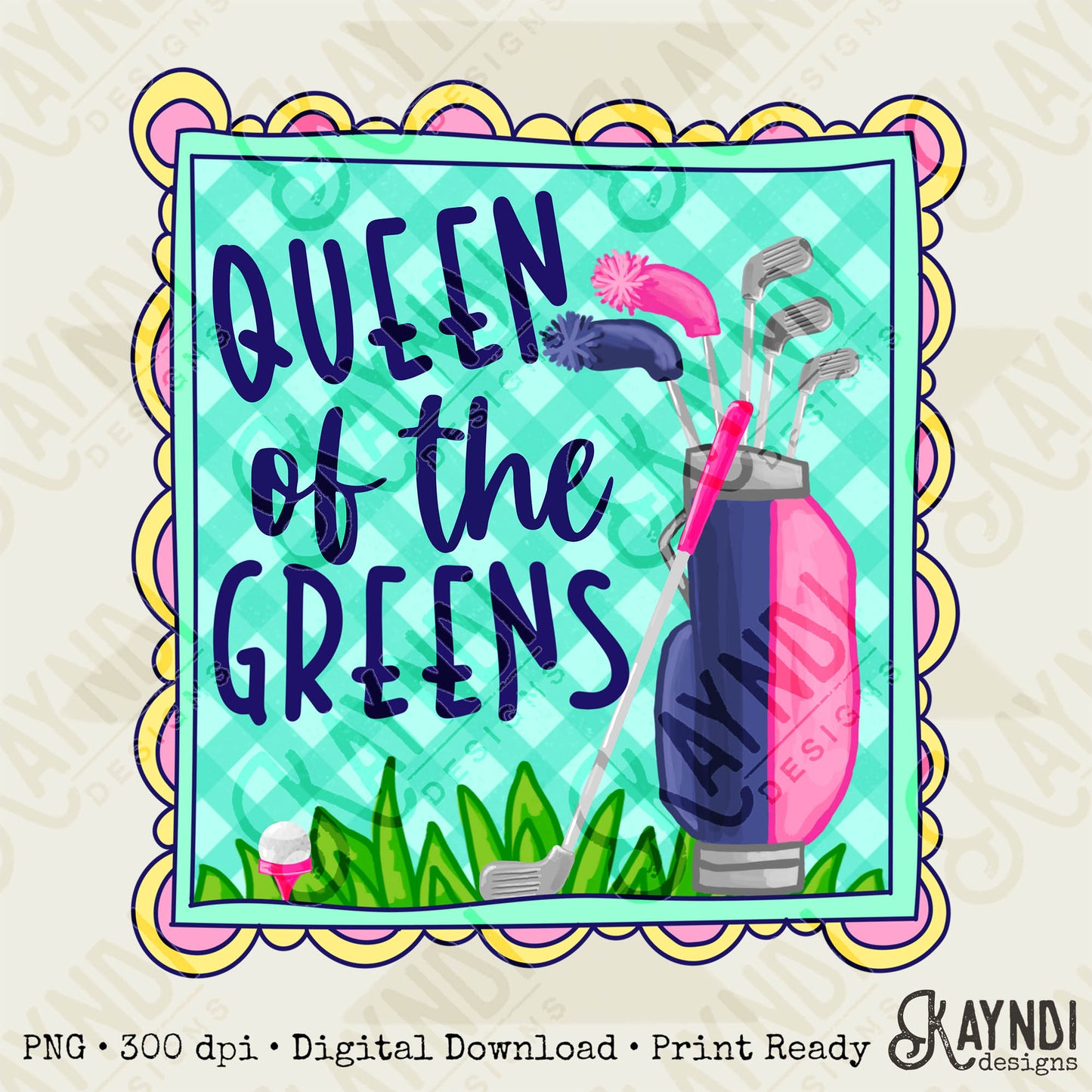 Queen of the Greens Sublimation Design PNG Digital Download Printable Female Golfer Golf