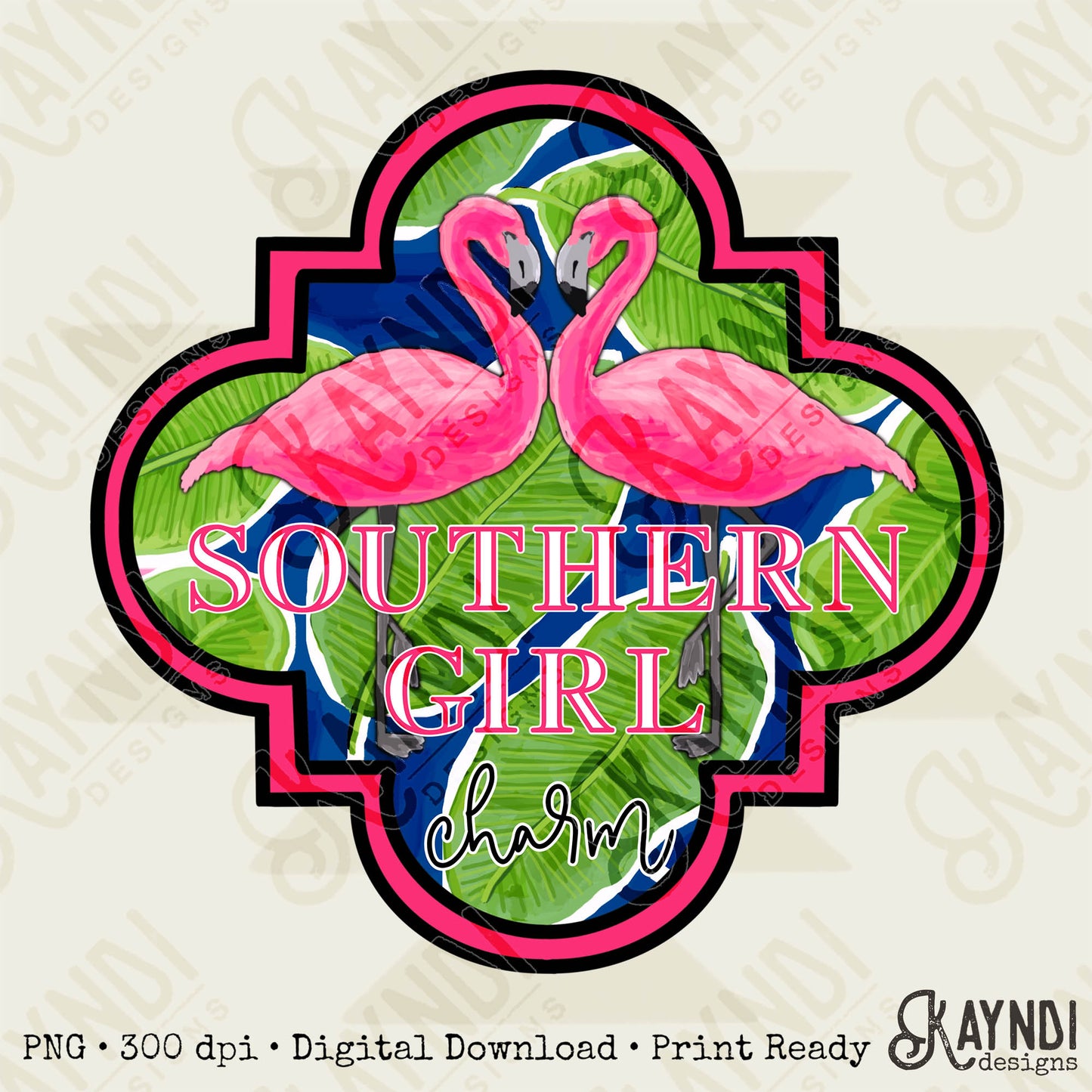 Southern Girl Charm Flamingo Sublimation Design PNG Digital Download Printable Southern Prep Preppy Girly Beach Tropical Leaves Palm Leaf