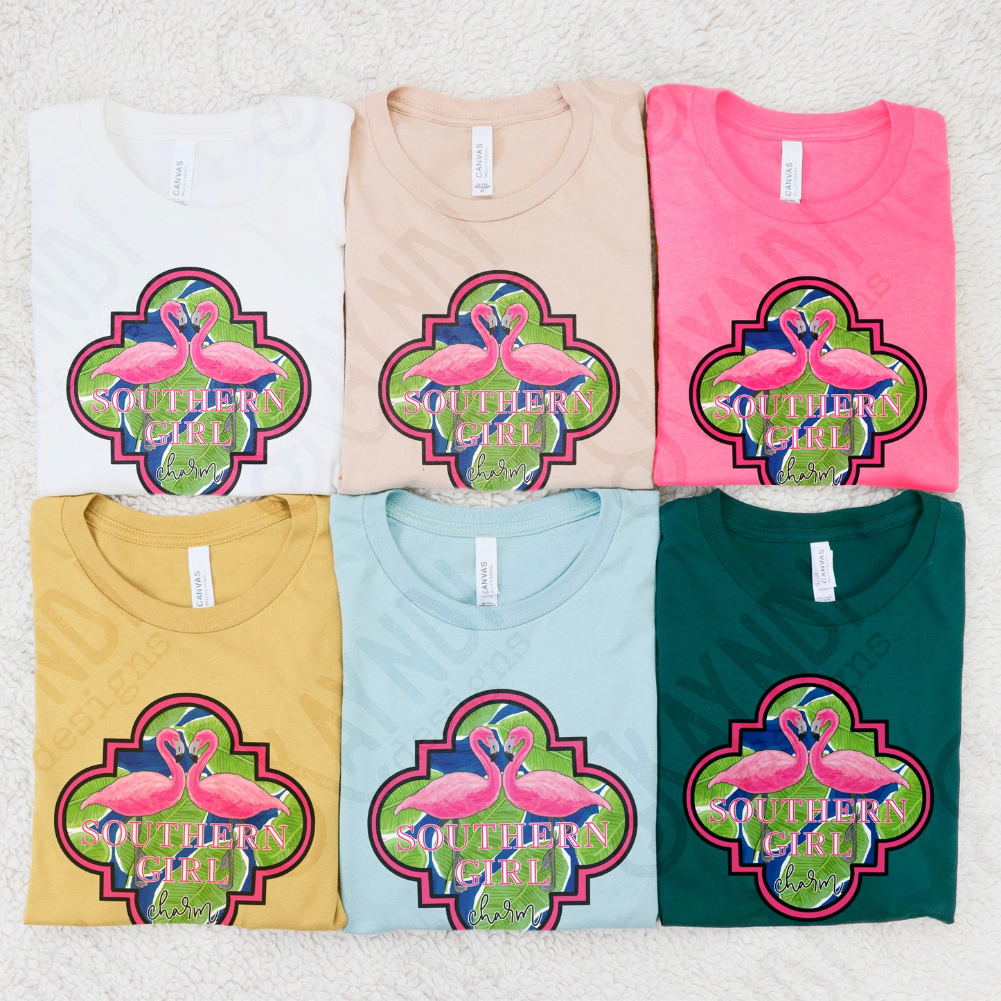 Southern Girl Charm Flamingo Sublimation Design PNG Digital Download Printable Southern Prep Preppy Girly Beach Tropical Leaves Palm Leaf