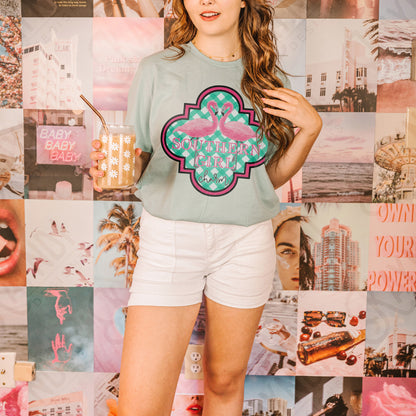 Southern Girl Charm Flamingo Sublimation Design PNG Digital Download Printable Southern Prep Preppy Girly Beach Gingham