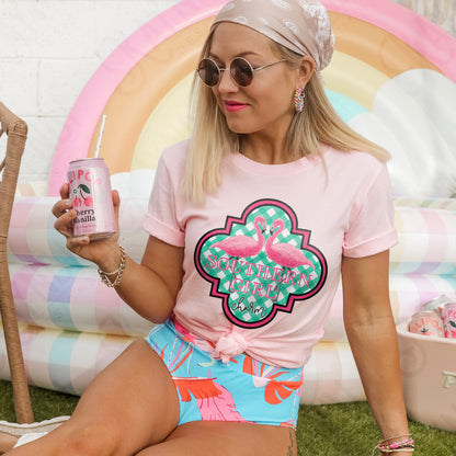 Southern Girl Charm Flamingo Sublimation Design PNG Digital Download Printable Southern Prep Preppy Girly Beach Gingham