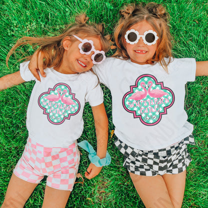 Southern Girl Charm Flamingo Sublimation Design PNG Digital Download Printable Southern Prep Preppy Girly Beach Gingham