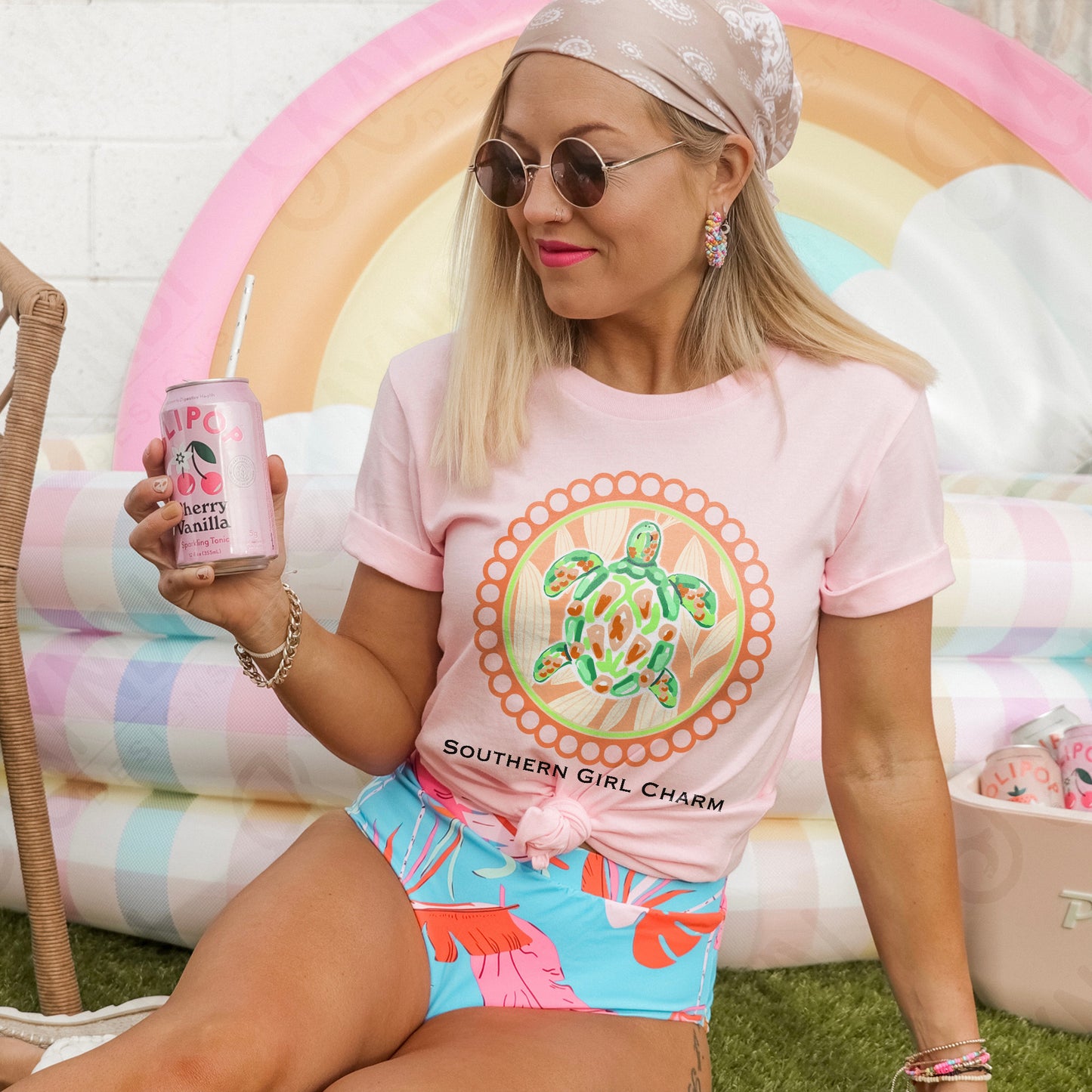 Southern Girl Charm Turtle Sublimation Design PNG Digital Download Printable Southern Preppy Beach Summer Girly Prep Preppy SeaTurtle Orange