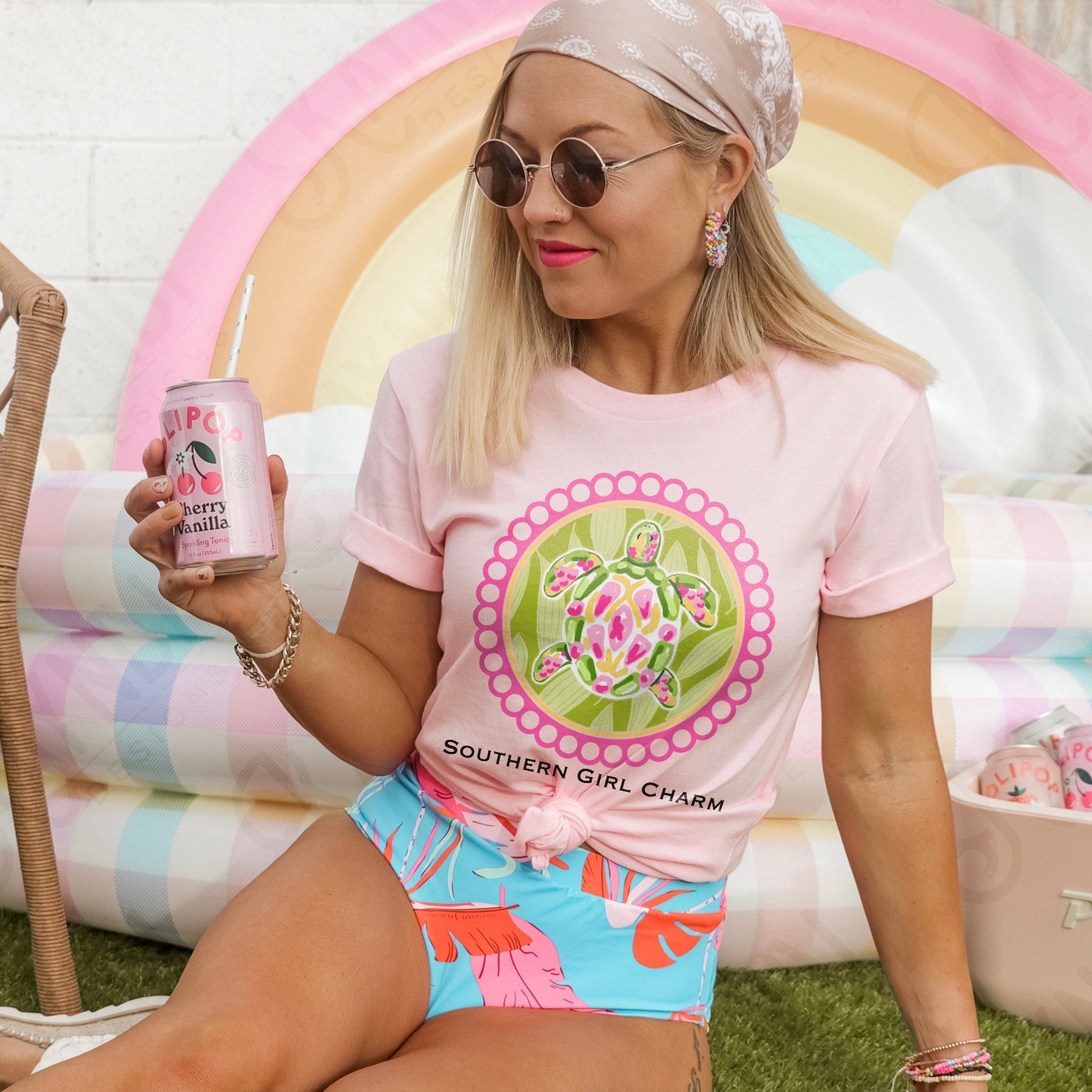 Southern Girl Charm Turtle Sublimation Design PNG Digital Download Printable Southern Preppy Beach Summer Girly Prep Preppy Sea Turtle Green