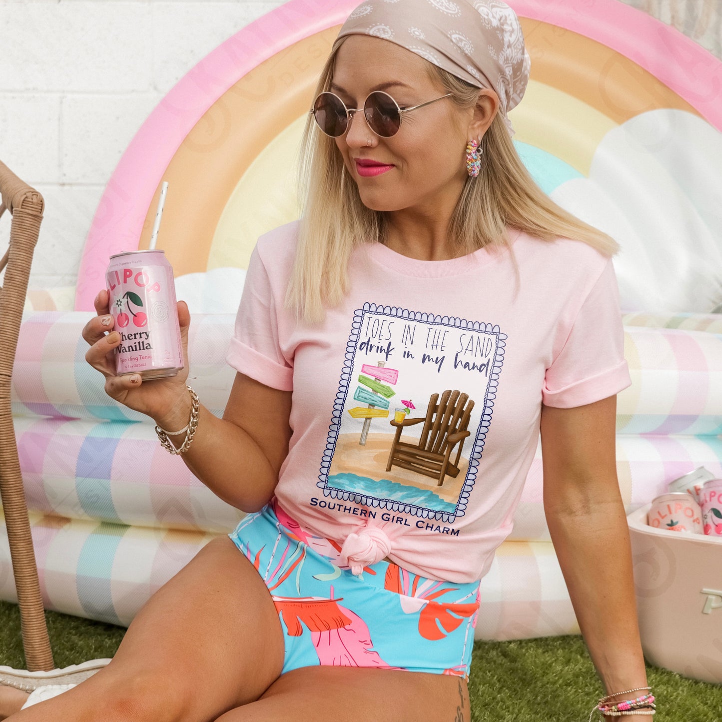 Southern Girl Charm Toes in the Sand Drink in my Hand Sublimation Design PNG Digital Download Printable Southern Prep Preppy Girly Beach