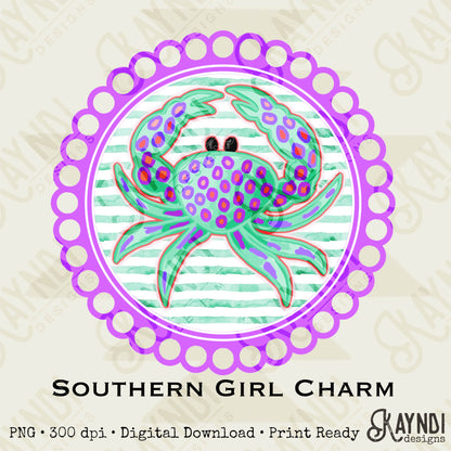 Southern Girl Charm Crab Sublimation Design PNG Digital Download Printable Southern Preppy Beach Summer Girly Prep Preppy Purple Teal