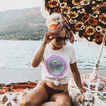 Southern Girl Charm Crab Sublimation Design PNG Digital Download Printable Southern Preppy Beach Summer Girly Prep Preppy Purple Teal