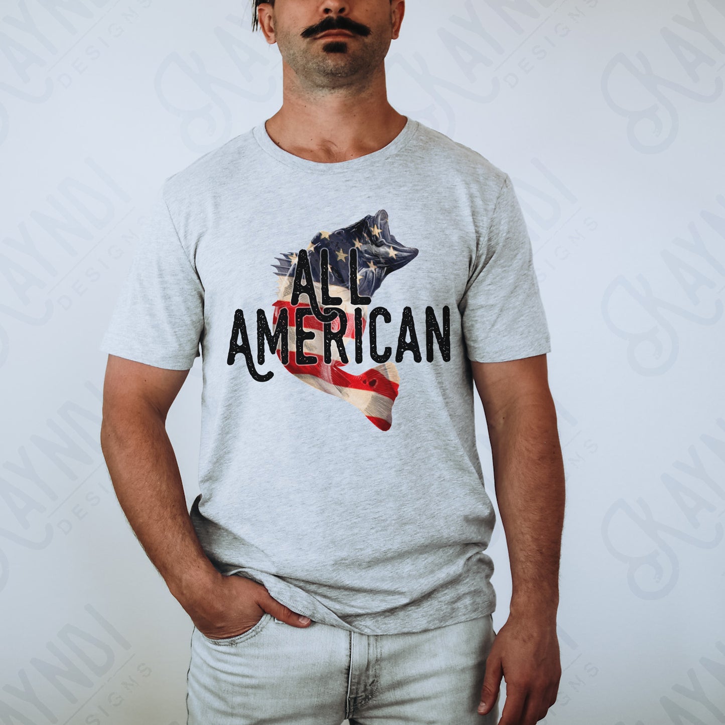 All American Bass Sublimation Design PNG Digital Download Printable Fishing American Flag Patriotic