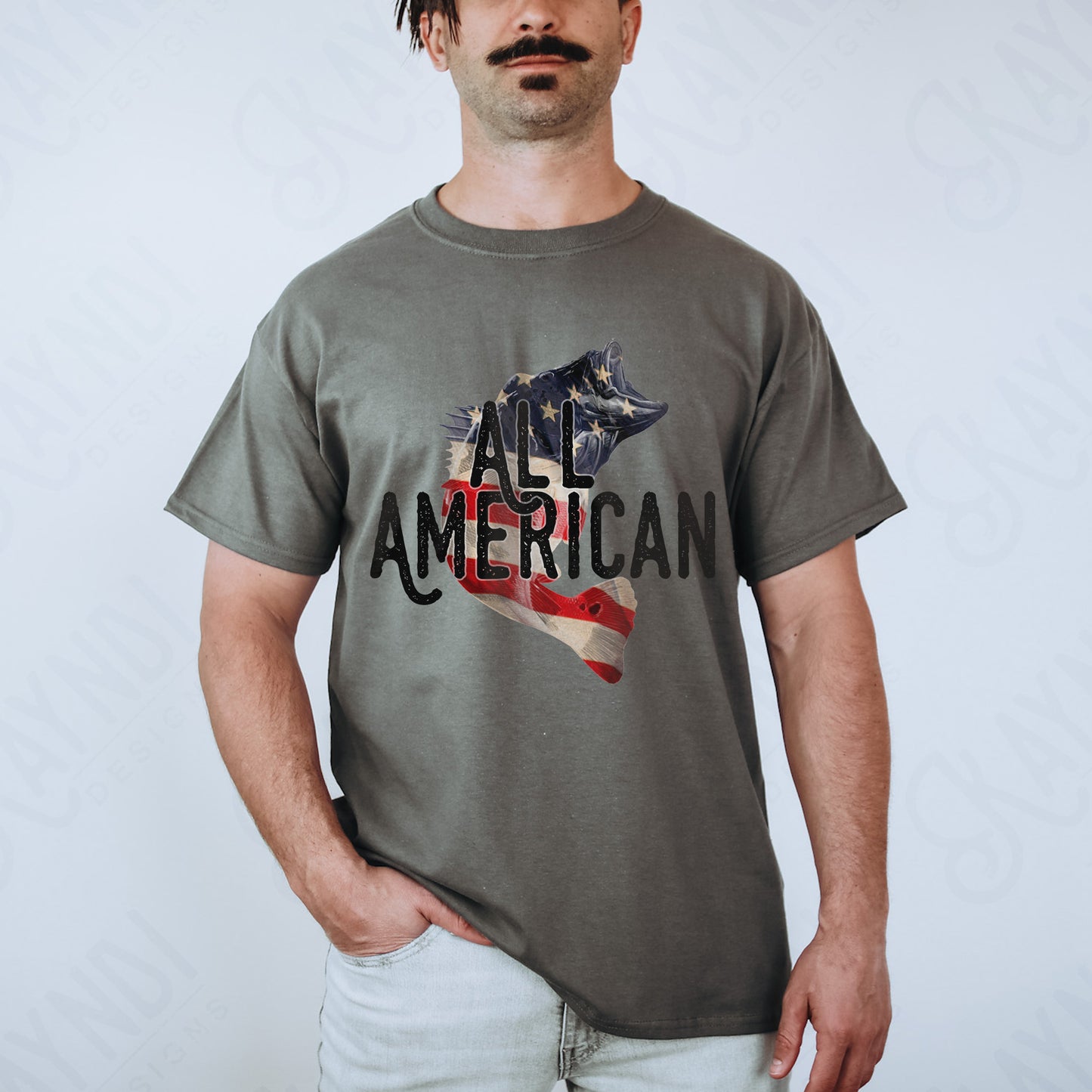 All American Bass Sublimation Design PNG Digital Download Printable Fishing American Flag Patriotic