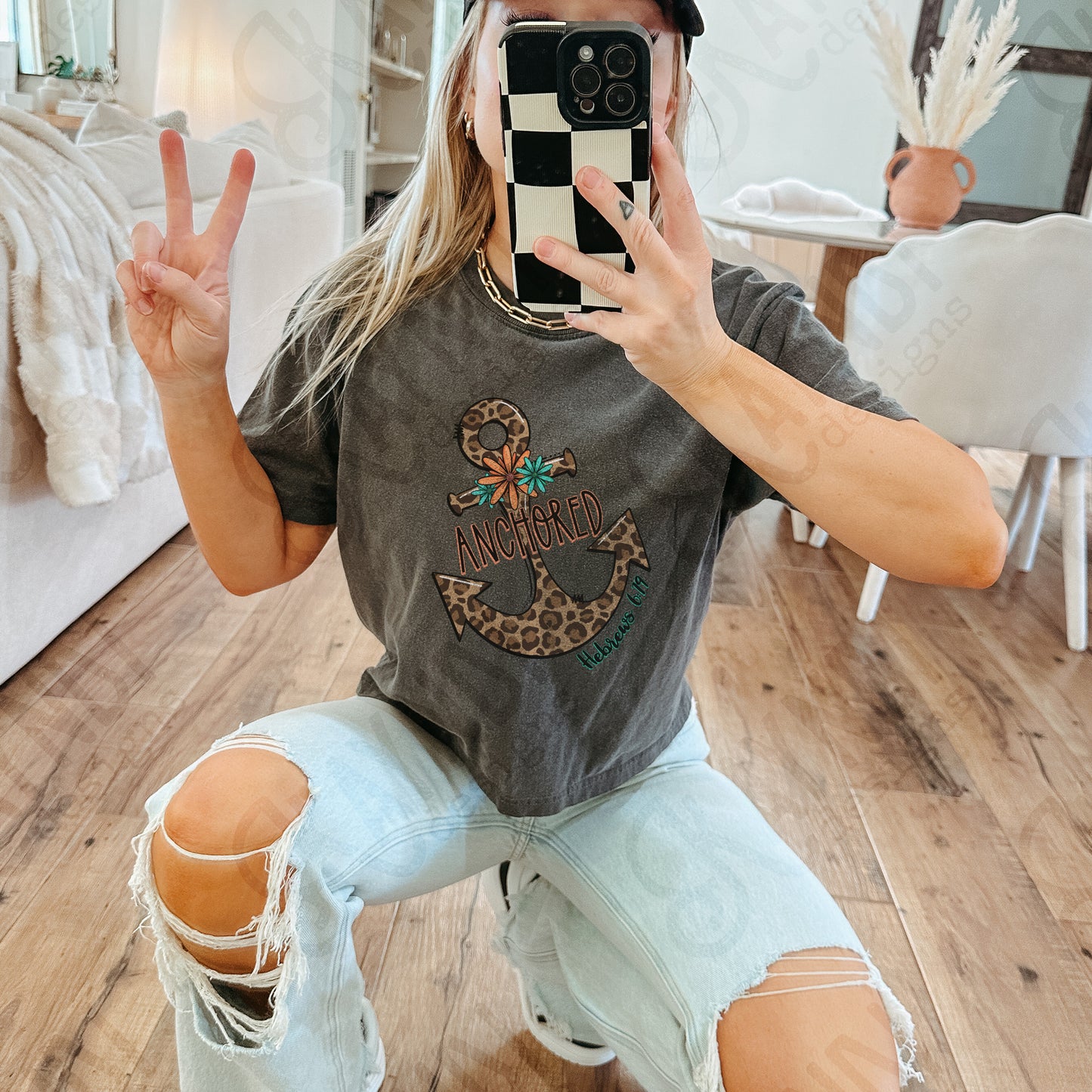 Anchored Sublimation Design PNG Digital Download Printable Leopard Cheetah Faith Jesus Anchor Quote Saying Ephesians 4:14 Floral Flower