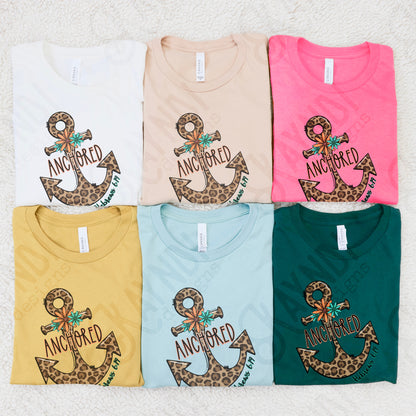 Anchored Sublimation Design PNG Digital Download Printable Leopard Cheetah Faith Jesus Anchor Quote Saying Ephesians 4:14 Floral Flower