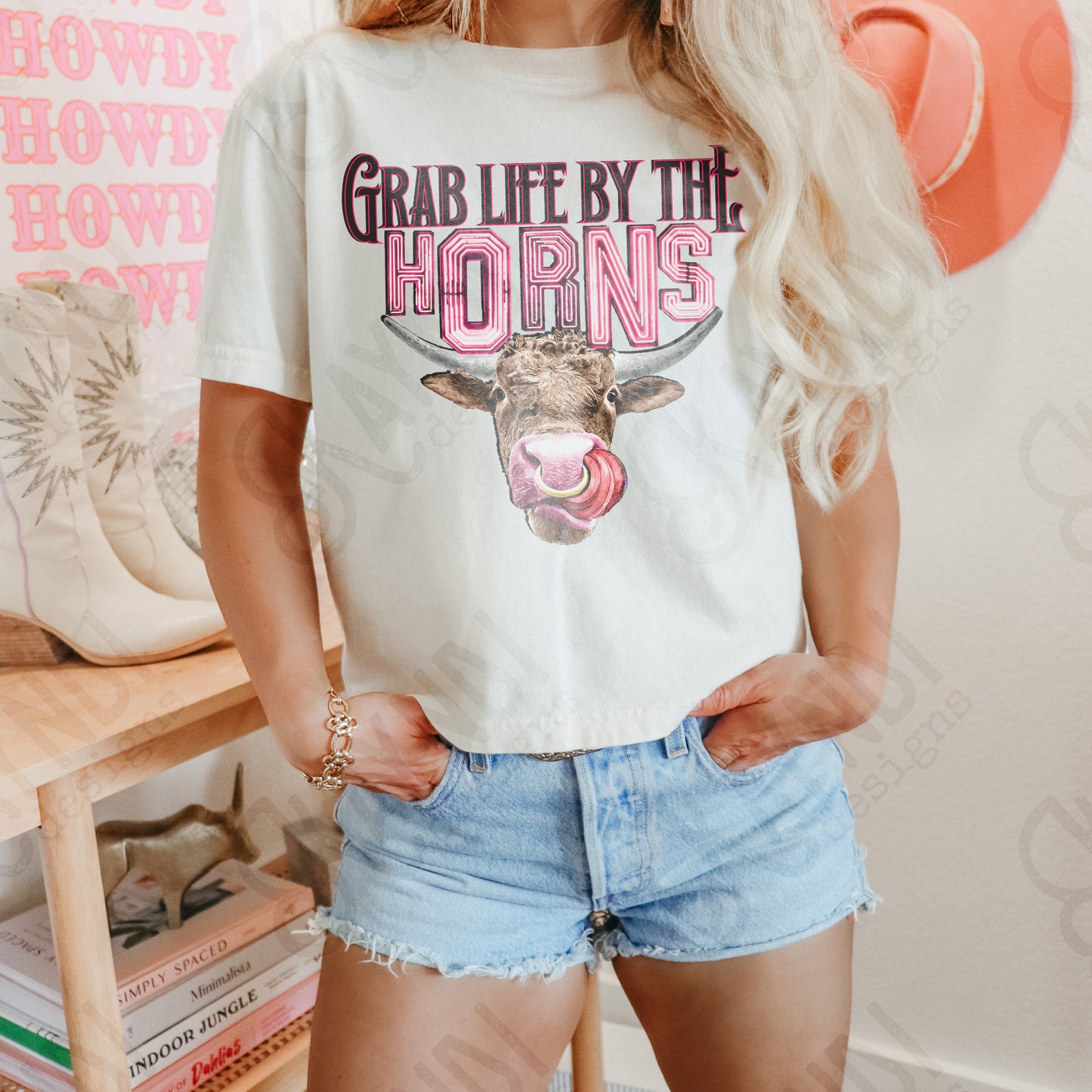 Take Life By The Horns Sublimation PNG Digital Download Printable Design Sublimation Country Western Southern Rodeo Steer Cow Cattle Head