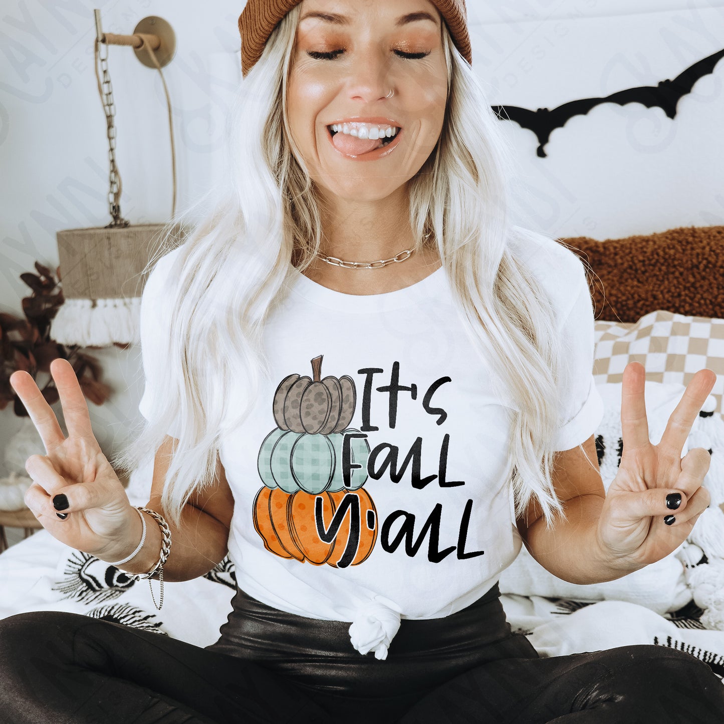 It's Fall Y'all Stacked Pumpkins Sublimation Design PNG Digital Download Printable