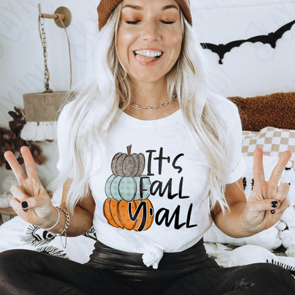 It's Fall Y'all Stacked Pumpkins Sublimation Design PNG Digital Download Printable