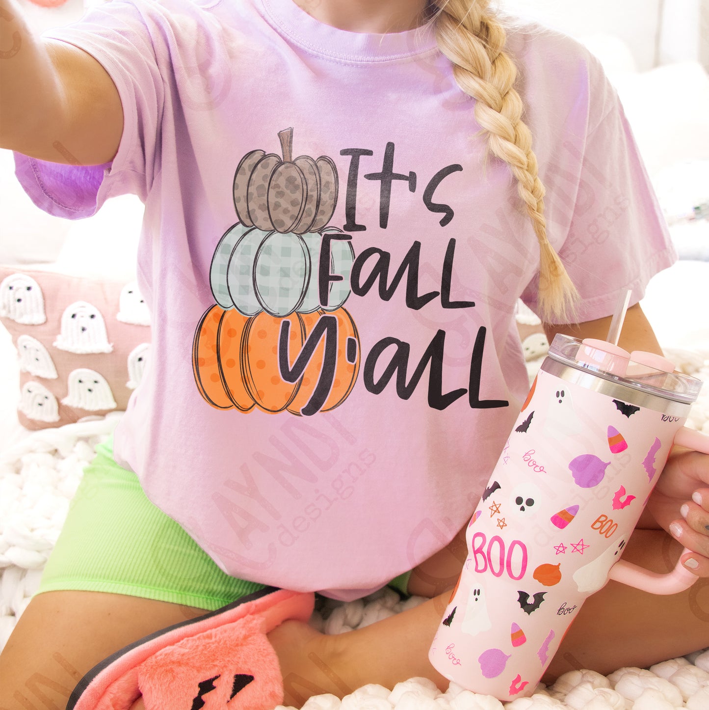 It's Fall Y'all Stacked Pumpkins Sublimation Design PNG Digital Download Printable