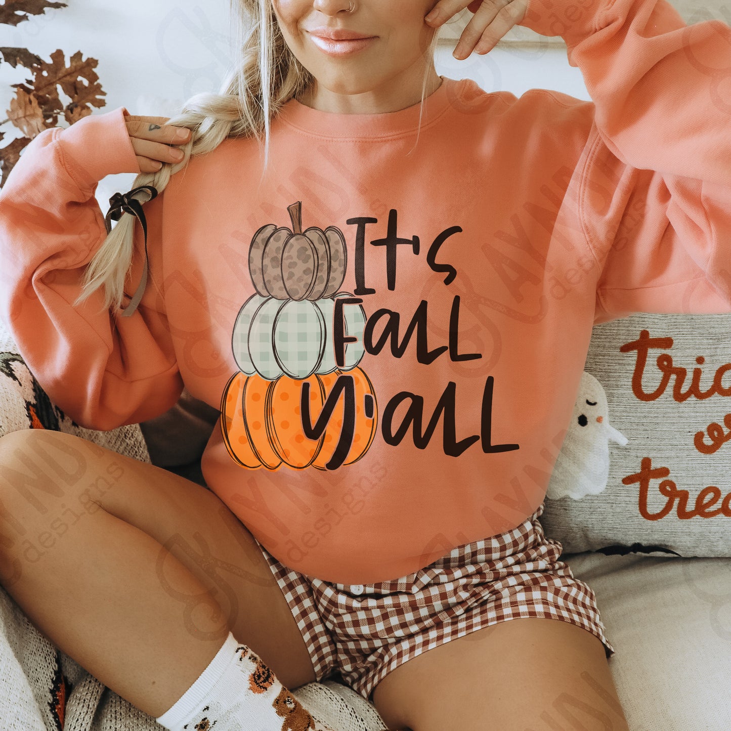 It's Fall Y'all Stacked Pumpkins Sublimation Design PNG Digital Download Printable