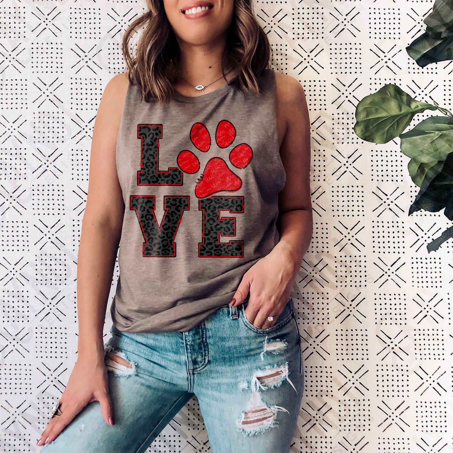 LOVE Red Paw Print Sublimation Design PNG Digital Download Printable